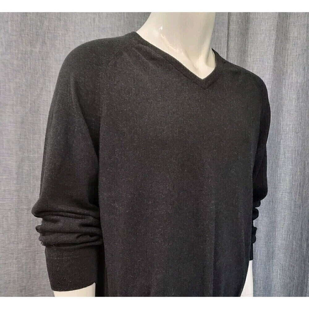 J Crew V-Neck Sweater Classic Cotton Cashmere Blend Charcoal Gray Men's L